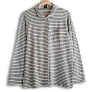 J. CREW | Button Down Long Sleeve Pajama Top Grey & White Stripe Sleepwear Sz M